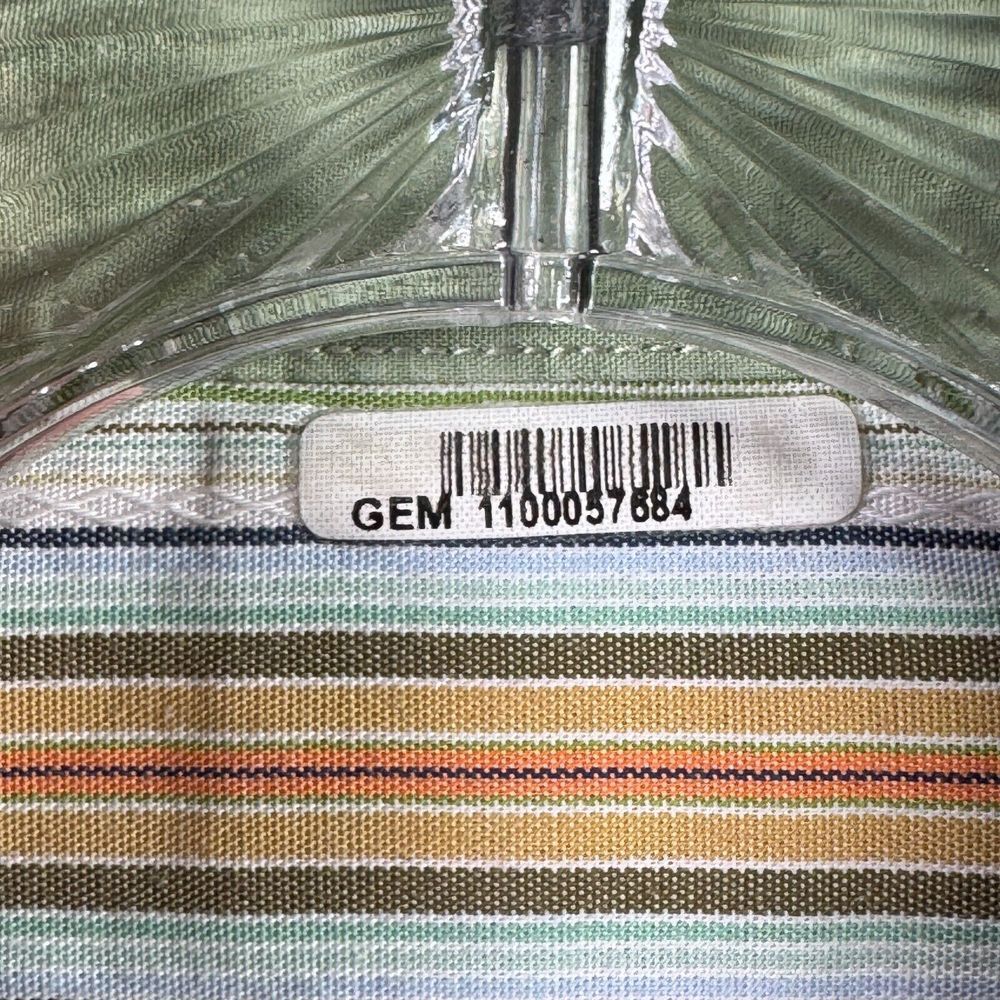 Jhane Barnes Shirt Mens L Green Peach Striped Button Up Long Sleeve Flip Cuff - Picture 8 of 11